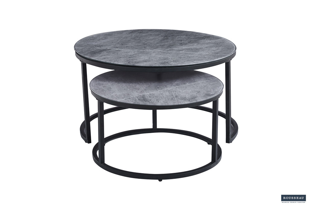 Rousseau Boston Salontafel – Glas & MDF – Steen Grijs – Ø80 x H45 cm